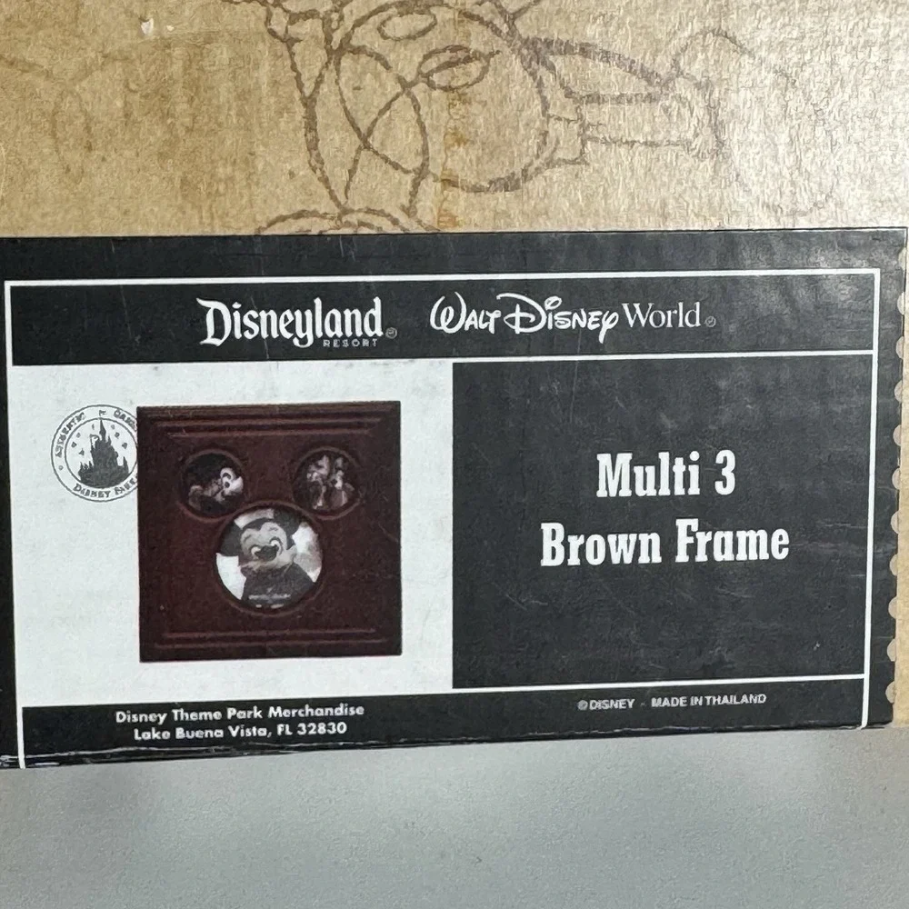 Disney‎ Parks Mickey Mouse 3 Photo Frame Multi Opening Brown Frame w Box